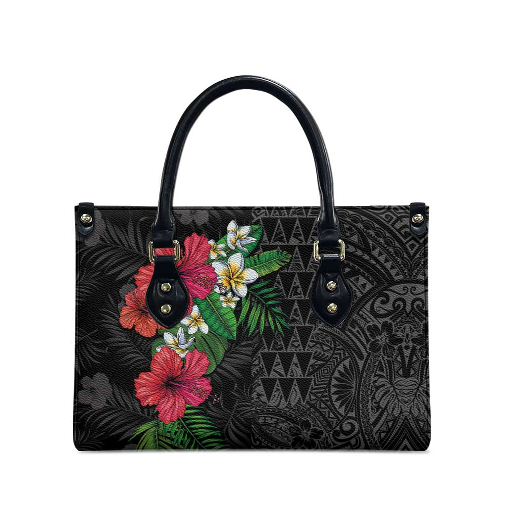 Hawaiian Tropical Plants Leather Bag Kakau Tattoo and Polynesian Pattern Half Black Color LT03 - Polynesian Pride