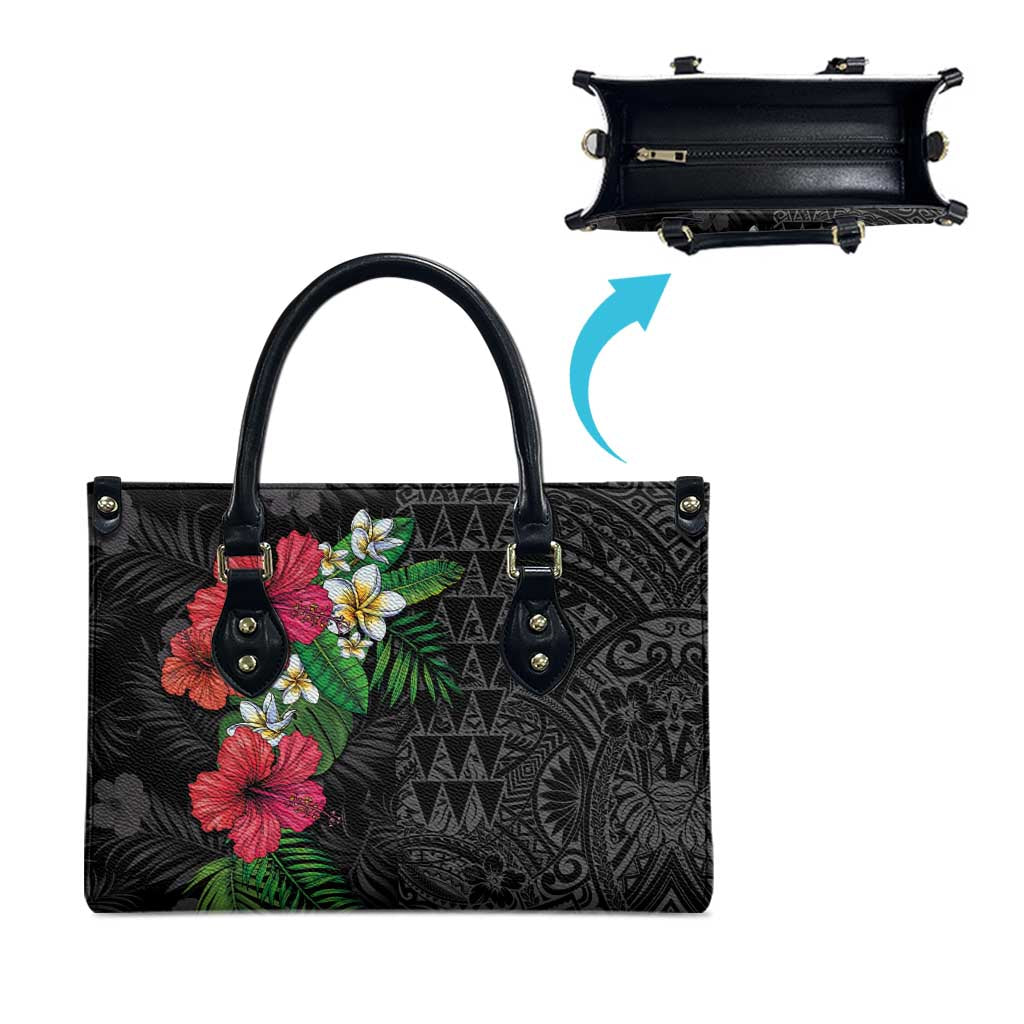 Hawaiian Tropical Plants Leather Bag Kakau Tattoo and Polynesian Pattern Half Black Color LT03 - Polynesian Pride