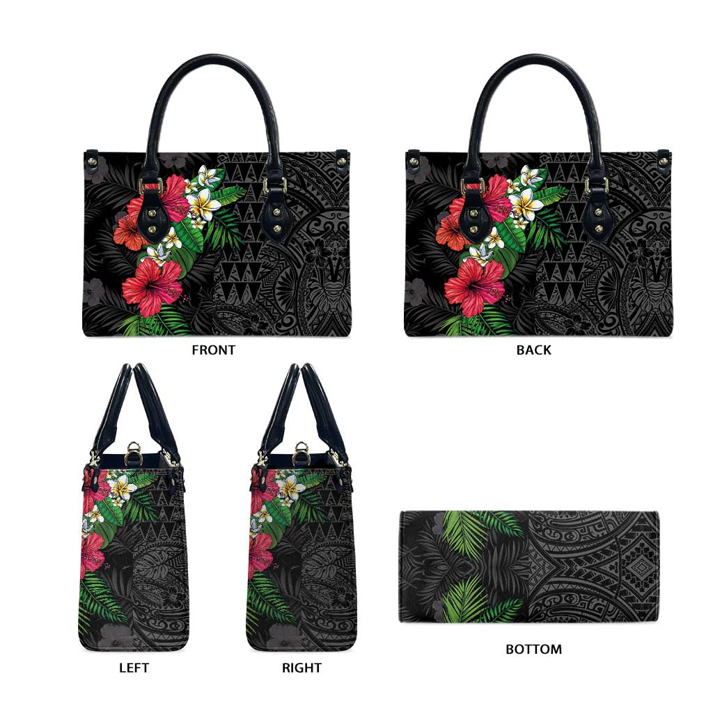 Hawaiian Tropical Plants Leather Bag Kakau Tattoo and Polynesian Pattern Half Black Color LT03 - Polynesian Pride