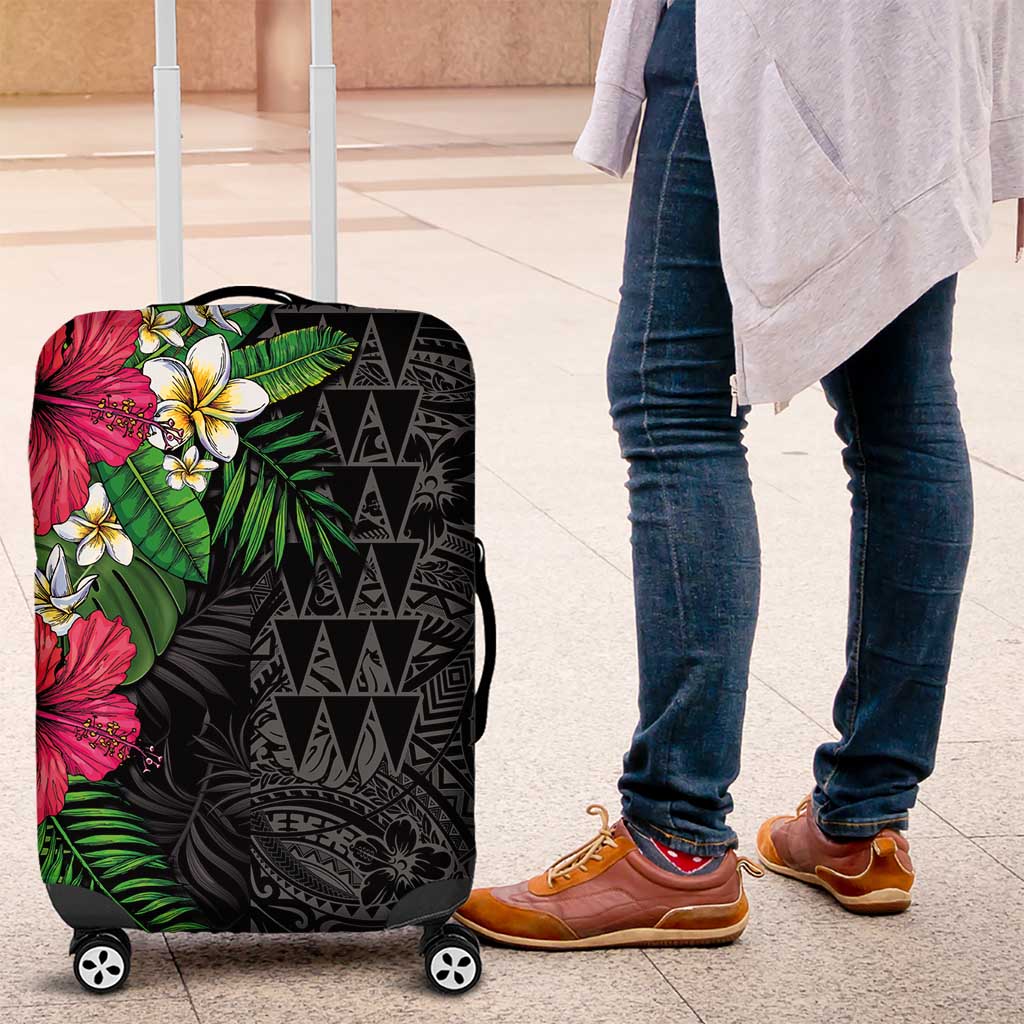 Hawaiian Tropical Plants Luggage Cover Kakau Tattoo and Polynesian Pattern Half Black Color LT03 Black - Polynesian Pride