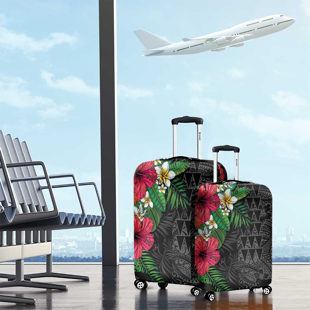 Hawaiian Tropical Plants Luggage Cover Kakau Tattoo and Polynesian Pattern Half Black Color LT03 - Polynesian Pride