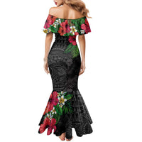 Hawaiian Tropical Plants Mermaid Dress Kakau Tattoo and Polynesian Pattern Half Black Color LT03 - Polynesian Pride