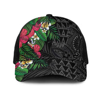 Hawaiian Tropical Plants Mesh Trucker Cap Kakau Tattoo and Polynesian Pattern Half Black Color LT03 One Size Black Black - Polynesian Pride