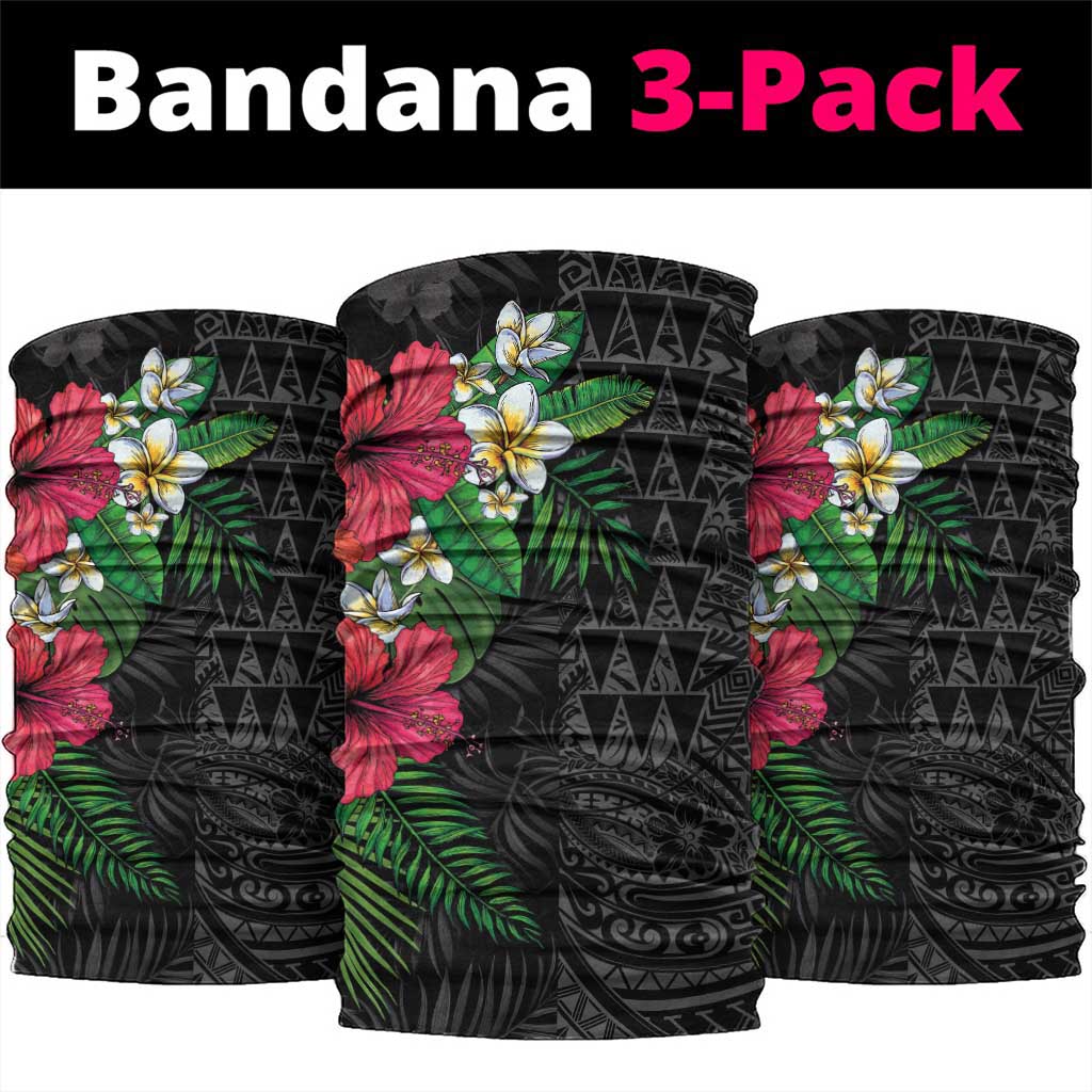 Hawaiian Tropical Plants Neck Gaiter Kakau Tattoo and Polynesian Pattern Half Black Color LT03 package One Size: 25*50cm Black - Polynesian Pride