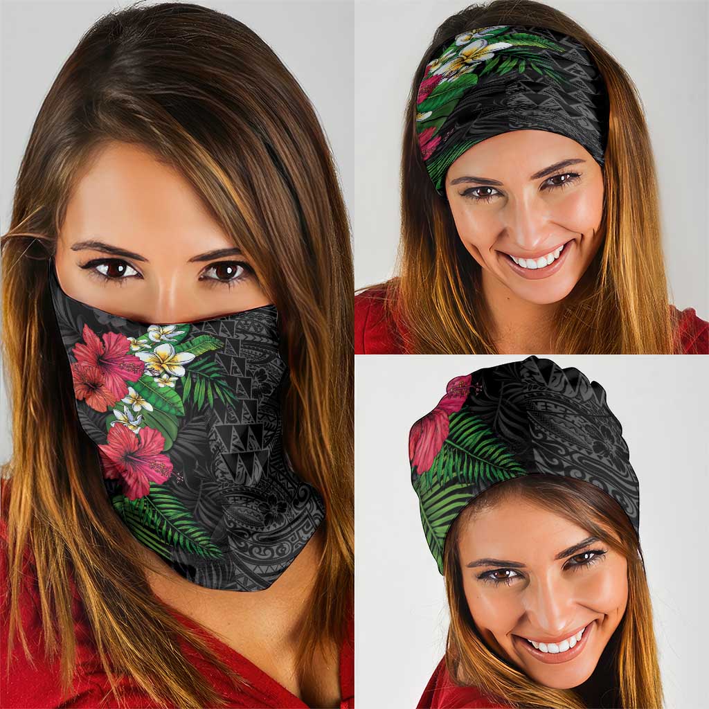 Hawaiian Tropical Plants Neck Gaiter Kakau Tattoo and Polynesian Pattern Half Black Color LT03 - Polynesian Pride