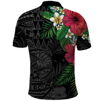 Hawaiian Tropical Plants Polo Shirt Kakau Tattoo and Polynesian Pattern Half Black Color LT03 - Polynesian Pride