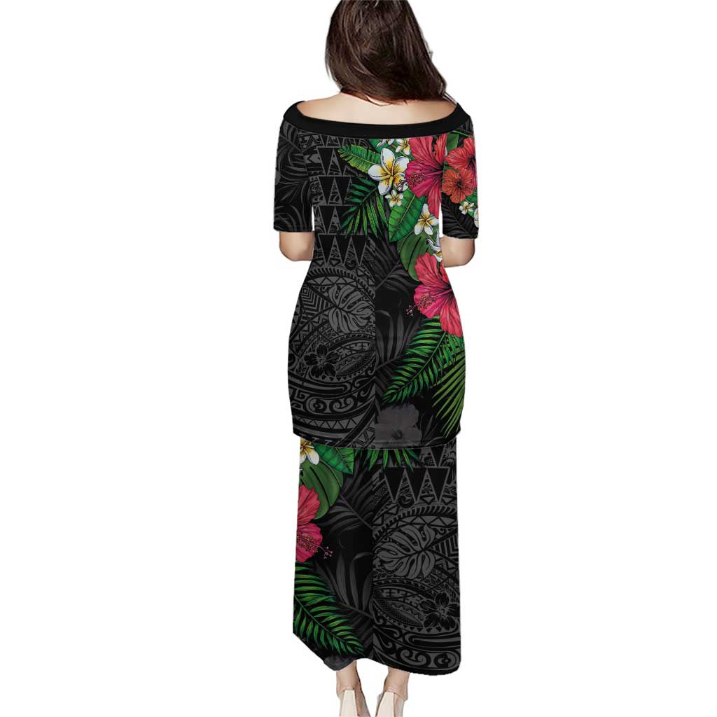 Hawaiian Tropical Plants Puletasi Kakau Tattoo and Polynesian Pattern Half Black Color LT03 - Polynesian Pride