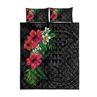 Hawaiian Tropical Plants Quilt Bed Set Kakau Tattoo and Polynesian Pattern Half Black Color LT03 - Polynesian Pride