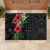 Hawaiian Tropical Plants Rubber Doormat Kakau Tattoo and Polynesian Pattern Half Black Color