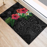 Hawaiian Tropical Plants Rubber Doormat Kakau Tattoo and Polynesian Pattern Half Black Color