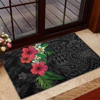 Hawaiian Tropical Plants Rubber Doormat Kakau Tattoo and Polynesian Pattern Half Black Color