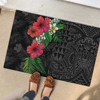 Hawaiian Tropical Plants Rubber Doormat Kakau Tattoo and Polynesian Pattern Half Black Color
