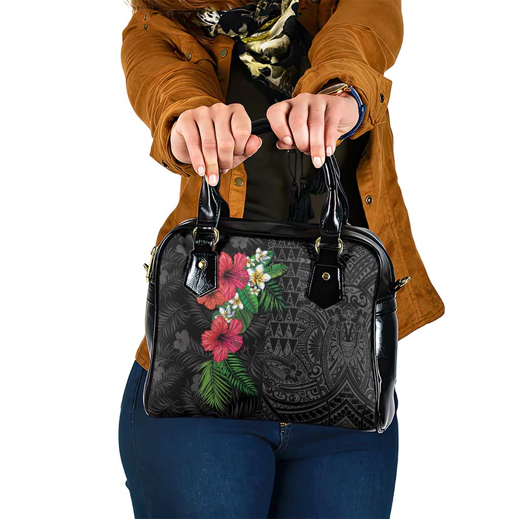 Hawaiian Tropical Plants Shoulder Handbag Kakau Tattoo and Polynesian Pattern Half Black Color LT03 One Size Black - Polynesian Pride