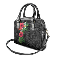 Hawaiian Tropical Plants Shoulder Handbag Kakau Tattoo and Polynesian Pattern Half Black Color LT03 - Polynesian Pride