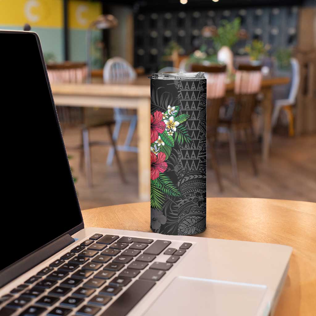 Hawaiian Tropical Plants Skinny Tumbler Kakau Tattoo and Polynesian Pattern Half Black Color LT03 - Polynesian Pride
