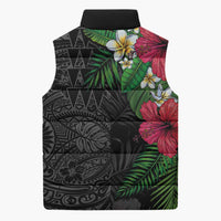 Hawaiian Tropical Plants Sleeveless Puffer Jacket Kakau Tattoo and Polynesian Pattern Half Black Color LT03 - Polynesian Pride