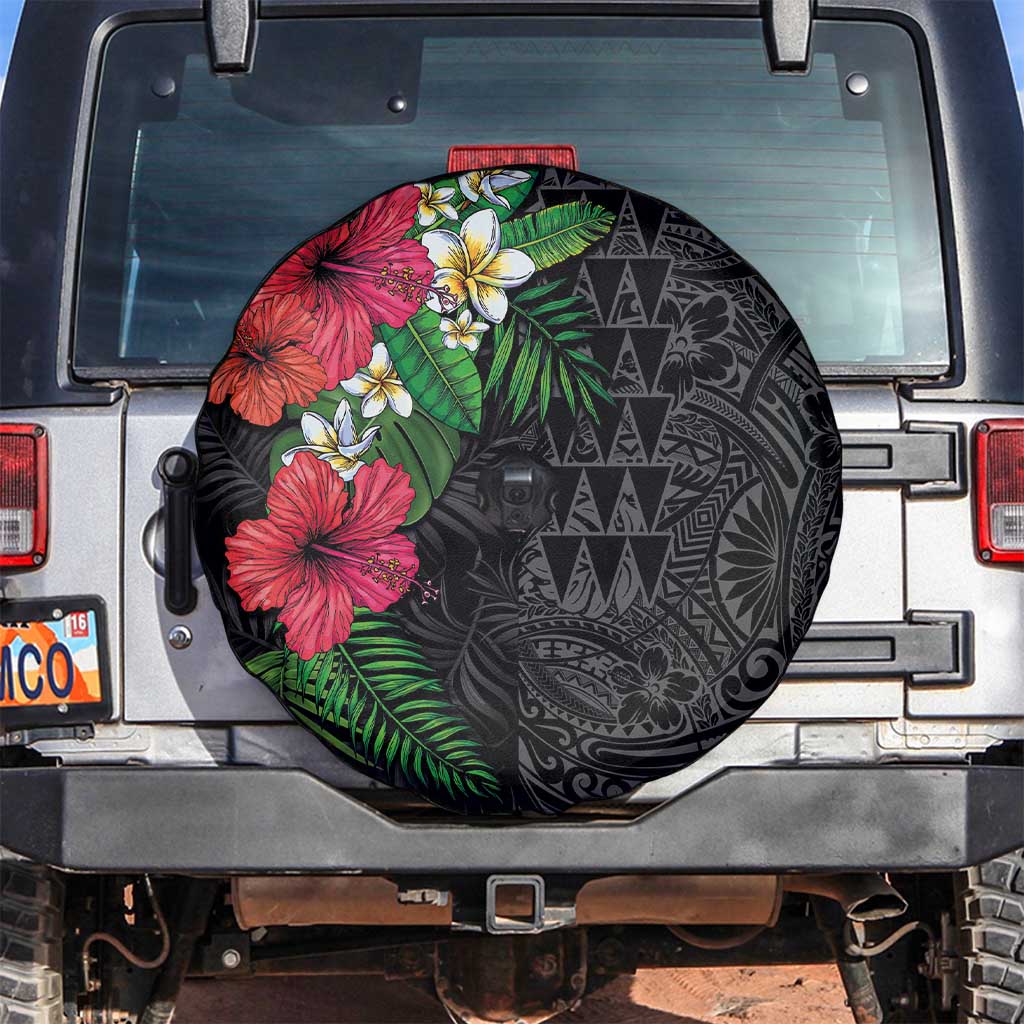Hawaiian Tropical Plants Spare Tire Cover Kakau Tattoo and Polynesian Pattern Half Black Color LT03 Black - Polynesian Pride