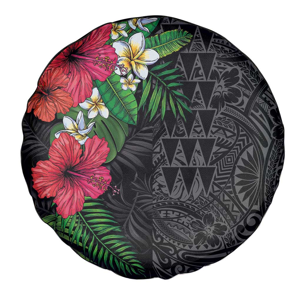 Hawaiian Tropical Plants Spare Tire Cover Kakau Tattoo and Polynesian Pattern Half Black Color LT03 - Polynesian Pride