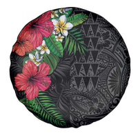 Hawaiian Tropical Plants Spare Tire Cover Kakau Tattoo and Polynesian Pattern Half Black Color LT03 - Polynesian Pride