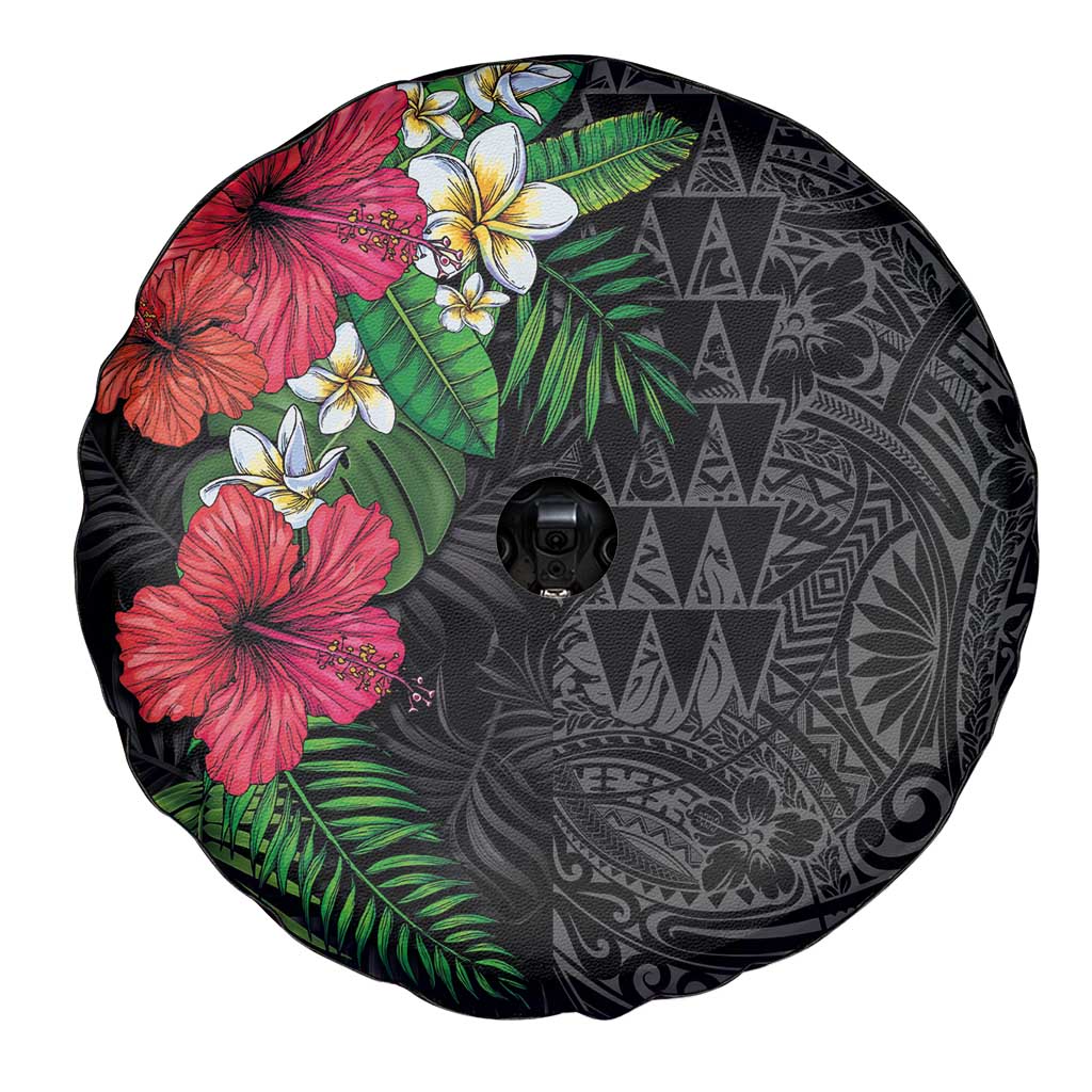 Hawaiian Tropical Plants Spare Tire Cover Kakau Tattoo and Polynesian Pattern Half Black Color LT03 - Polynesian Pride