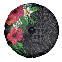 Hawaiian Tropical Plants Spare Tire Cover Kakau Tattoo and Polynesian Pattern Half Black Color LT03 - Polynesian Pride