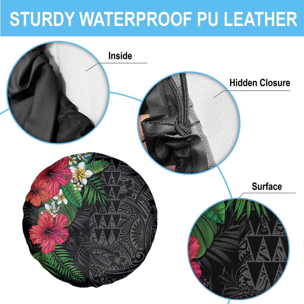 Hawaiian Tropical Plants Spare Tire Cover Kakau Tattoo and Polynesian Pattern Half Black Color LT03 - Polynesian Pride