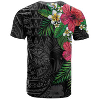 Hawaiian Tropical Plants T Shirt Kakau Tattoo and Polynesian Pattern Half Black Color LT03 - Polynesian Pride
