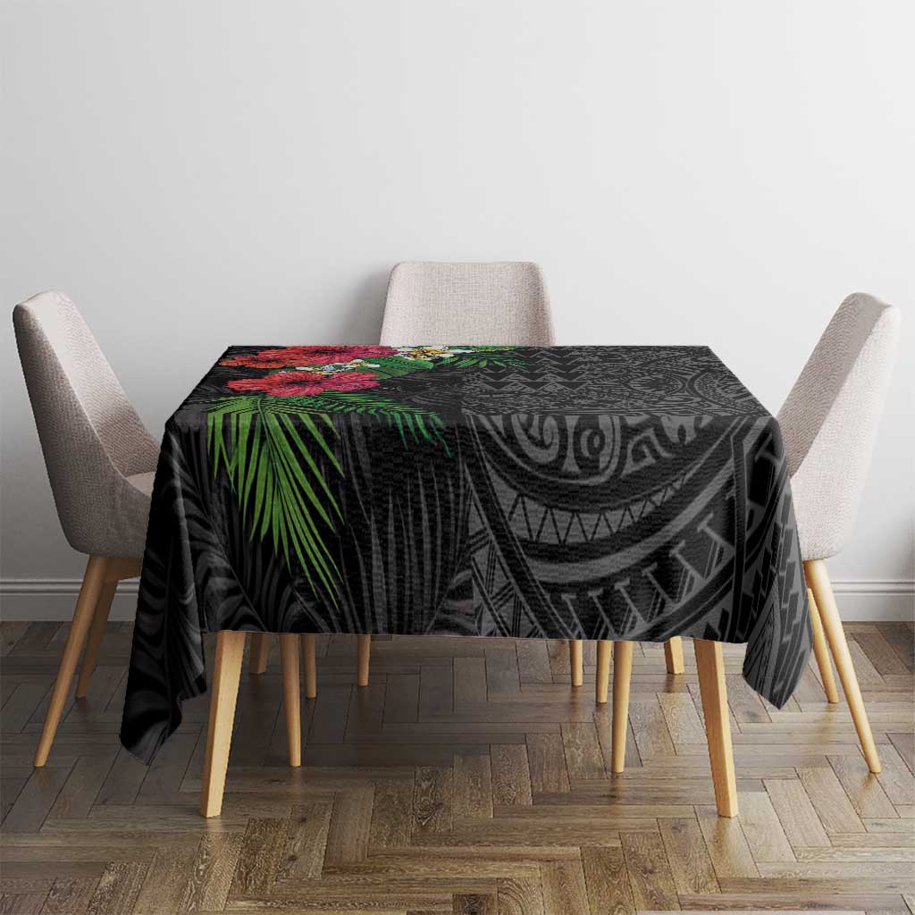 Hawaiian Tropical Plants Tablecloth Kakau Tattoo and Polynesian Pattern Half Black Color