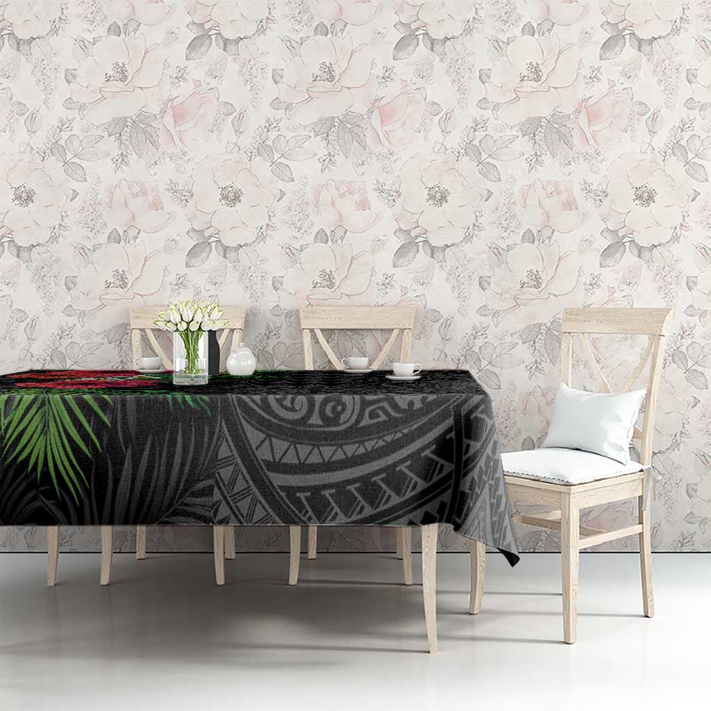 Hawaiian Tropical Plants Tablecloth Kakau Tattoo and Polynesian Pattern Half Black Color
