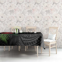 Hawaiian Tropical Plants Tablecloth Kakau Tattoo and Polynesian Pattern Half Black Color