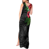 Hawaiian Tropical Plants Tank Maxi Dress Kakau Tattoo and Polynesian Pattern Half Black Color LT03 - Polynesian Pride