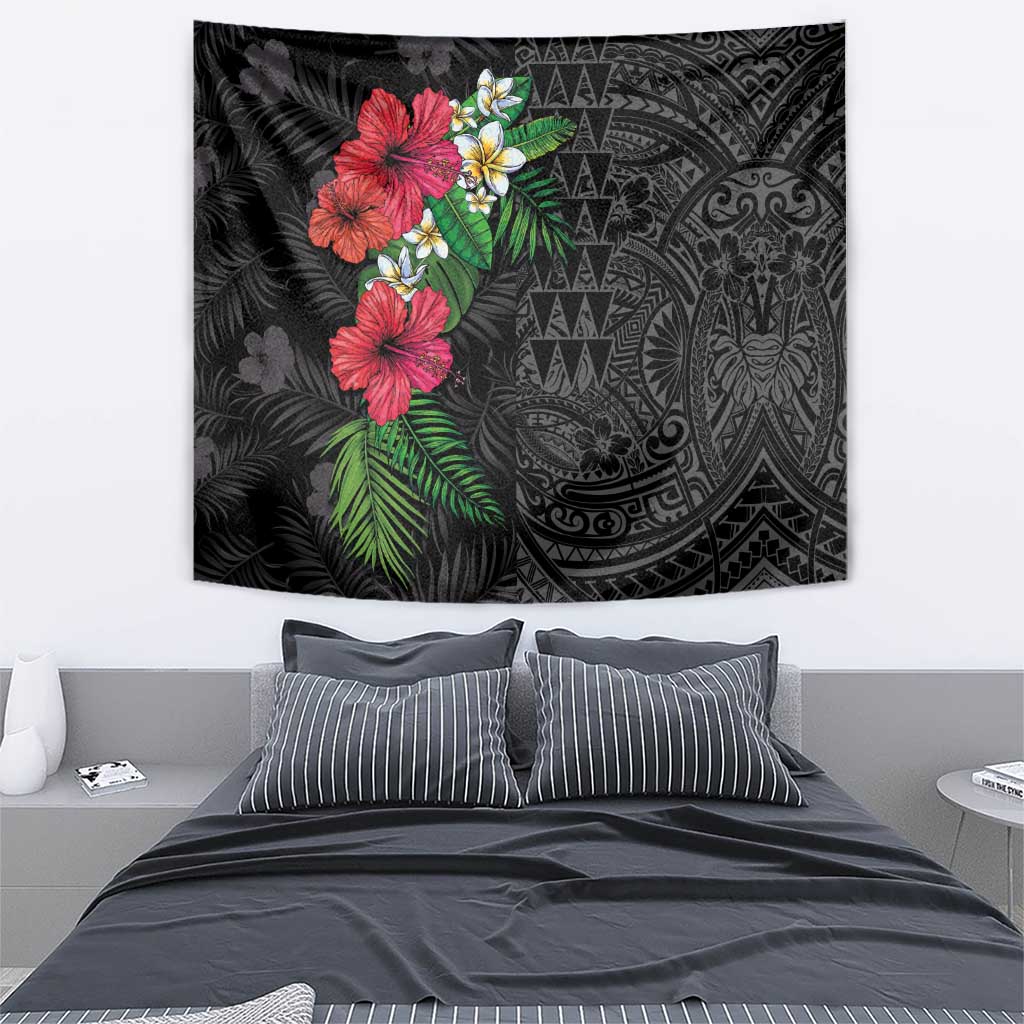 Hawaiian Tropical Plants Tapestry Kakau Tattoo and Polynesian Pattern Half Black Color LT03 - Polynesian Pride