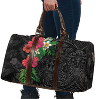 Hawaiian Tropical Plants Travel Bag Kakau Tattoo and Polynesian Pattern Half Black Color LT03 - Polynesian Pride