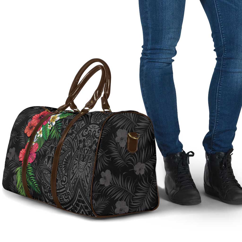 Hawaiian Tropical Plants Travel Bag Kakau Tattoo and Polynesian Pattern Half Black Color LT03 - Polynesian Pride
