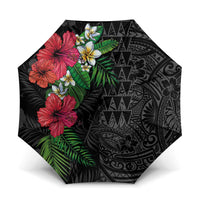 Hawaiian Tropical Plants Umbrella Kakau Tattoo and Polynesian Pattern Half Black Color LT03 One Size Folded 11.42 inch Opened Diameter 37.4 inch Black - Polynesian Pride