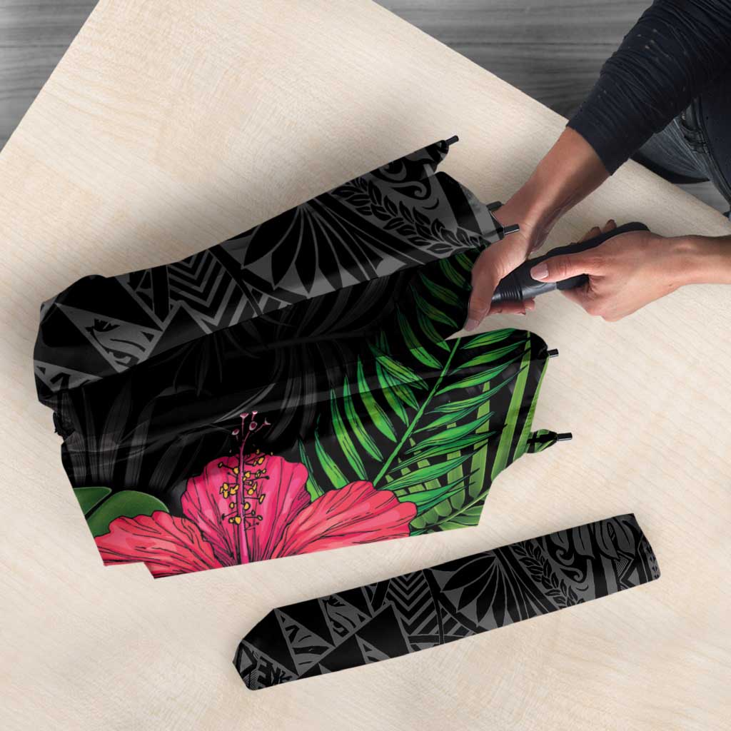 Hawaiian Tropical Plants Umbrella Kakau Tattoo and Polynesian Pattern Half Black Color LT03 - Polynesian Pride