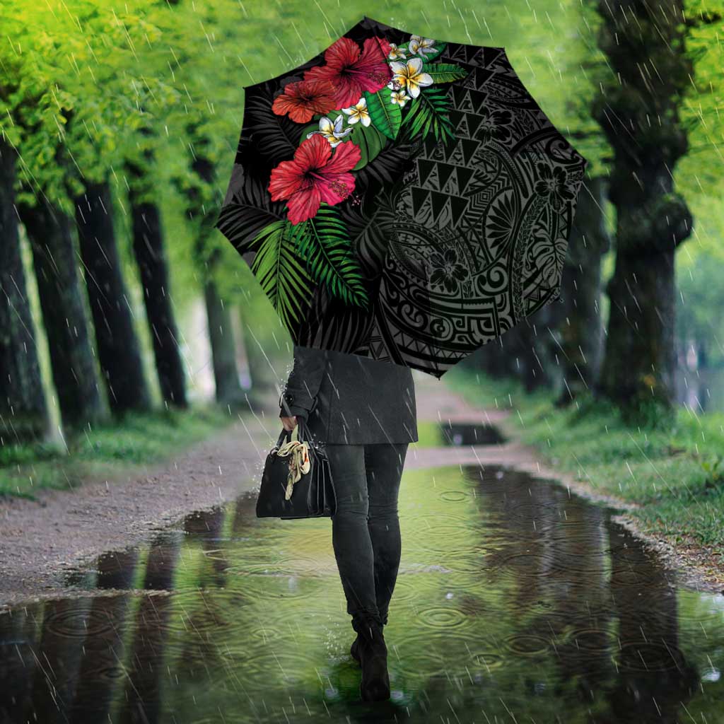 Hawaiian Tropical Plants Umbrella Kakau Tattoo and Polynesian Pattern Half Black Color LT03 - Polynesian Pride