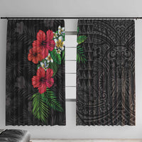 Hawaiian Tropical Plants Window Curtain Kakau Tattoo and Polynesian Pattern Half Black Color LT03 With Hooks Black - Polynesian Pride