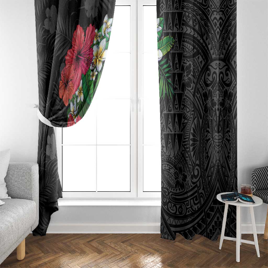 Hawaiian Tropical Plants Window Curtain Kakau Tattoo and Polynesian Pattern Half Black Color LT03 - Polynesian Pride