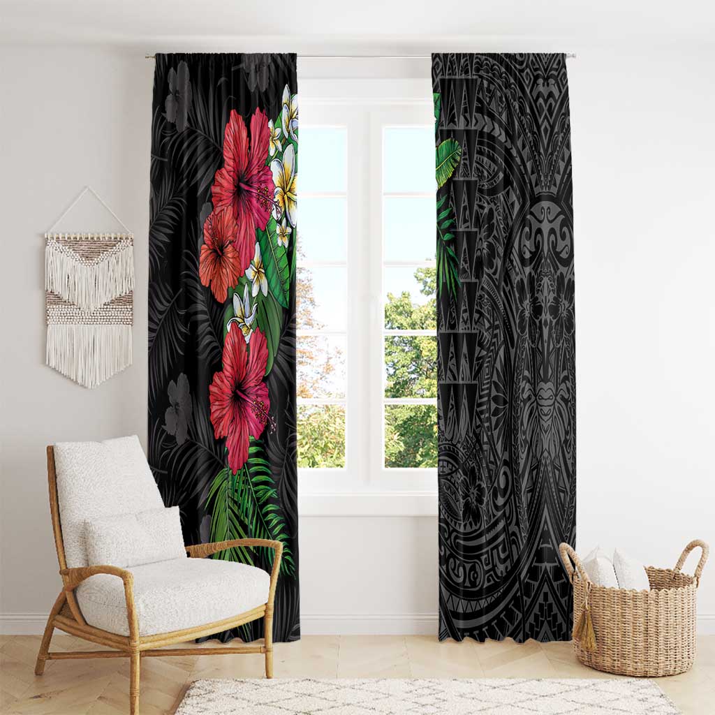 Hawaiian Tropical Plants Window Curtain Kakau Tattoo and Polynesian Pattern Half Black Color LT03 - Polynesian Pride