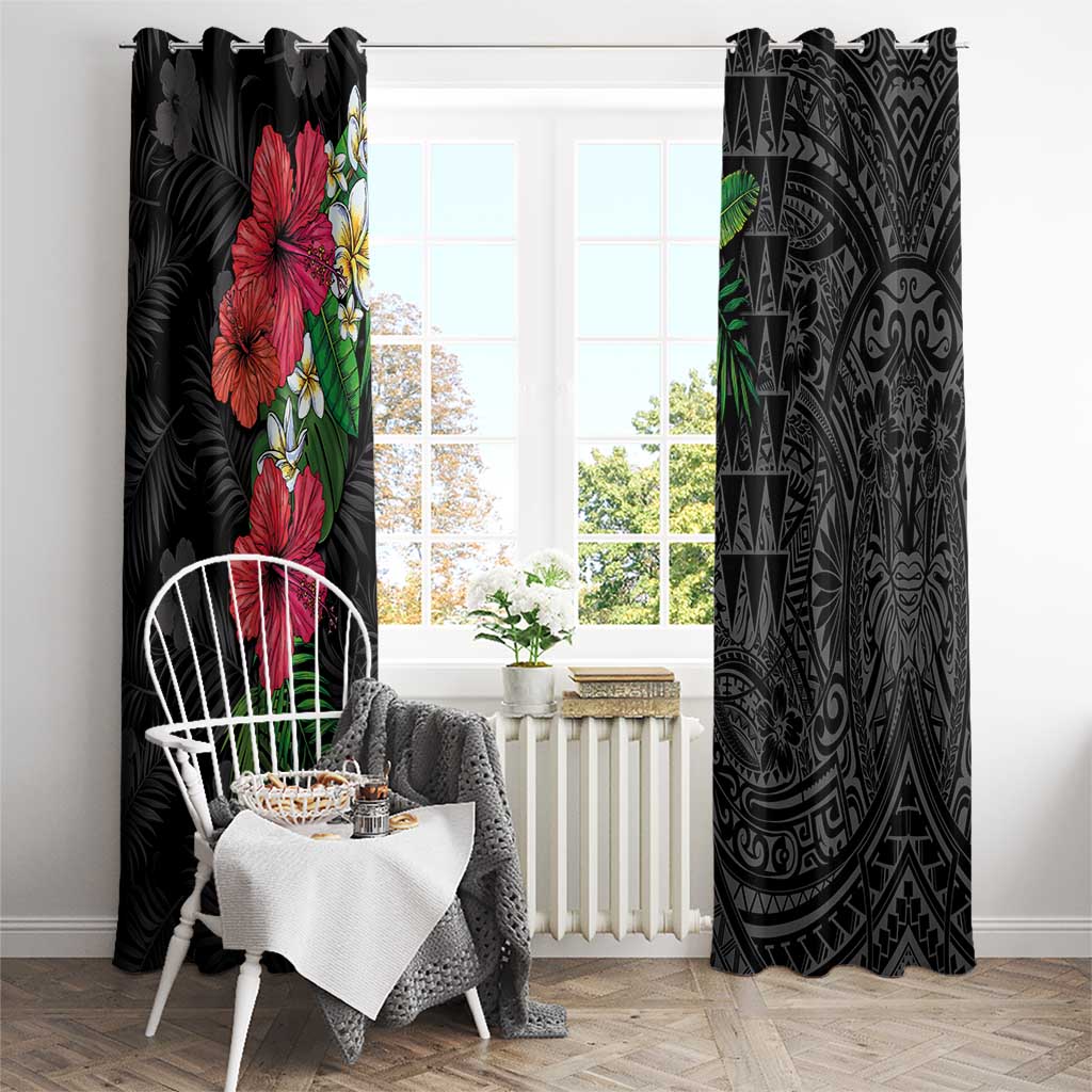 Hawaiian Tropical Plants Window Curtain Kakau Tattoo and Polynesian Pattern Half Black Color LT03 - Polynesian Pride