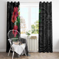 Hawaiian Tropical Plants Window Curtain Kakau Tattoo and Polynesian Pattern Half Black Color LT03 - Polynesian Pride