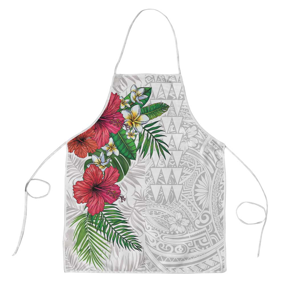 Hawaiian Tropical Plants Apron Kakau Tattoo and Polynesian Pattern Half White Color LT03 White - Polynesian Pride