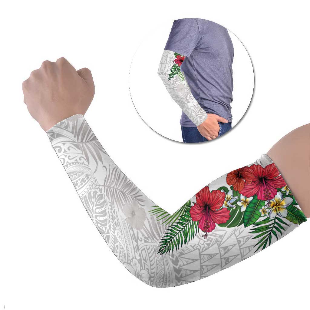Hawaiian Tropical Plants Arm Sleeves Kakau Tattoo and Polynesian Pattern Half White Color LT03 Set of 2 White - Polynesian Pride