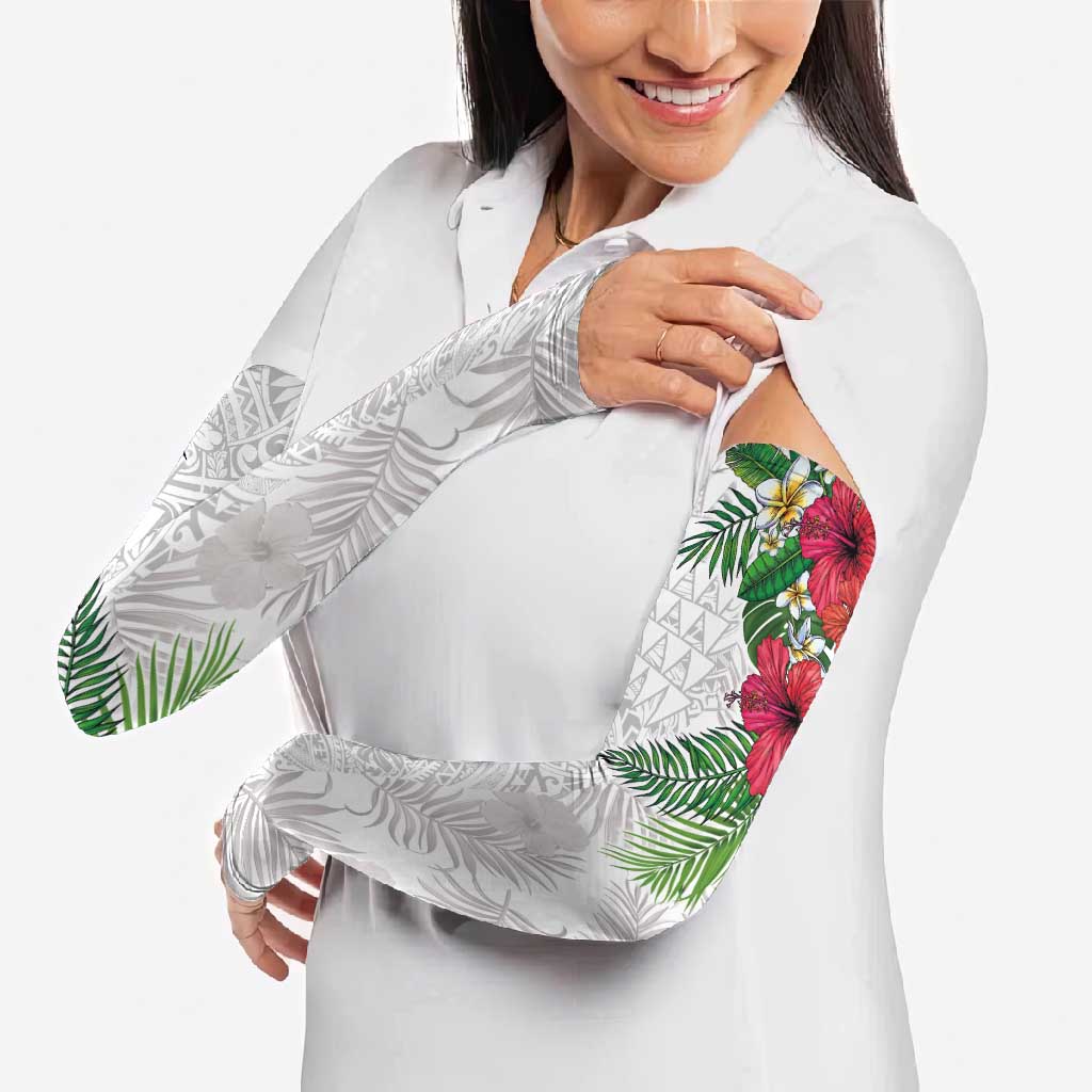 Hawaiian Tropical Plants Arm Sleeves Kakau Tattoo and Polynesian Pattern Half White Color LT03 - Polynesian Pride