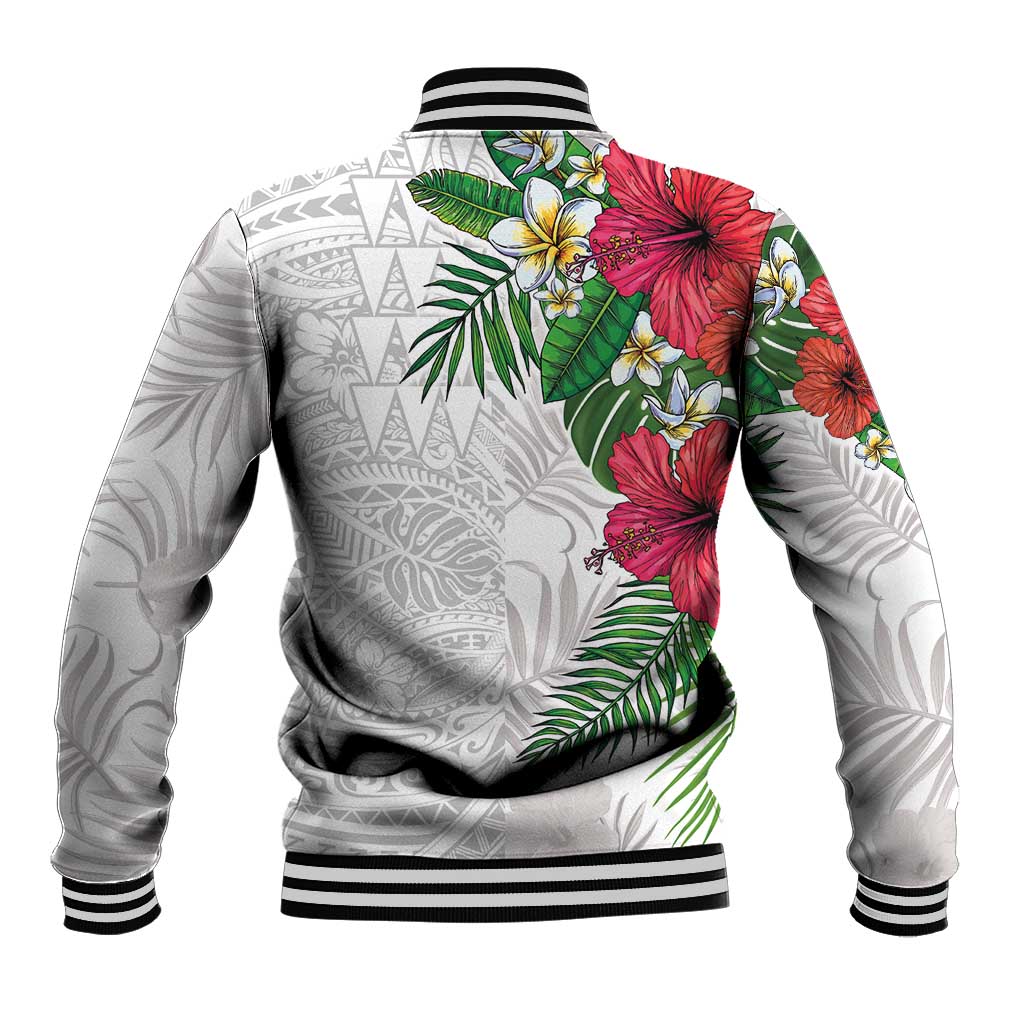 Hawaiian Tropical Plants Baseball Jacket Kakau Tattoo and Polynesian Pattern Half White Color LT03 - Polynesian Pride