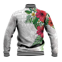 Hawaiian Tropical Plants Baseball Jacket Kakau Tattoo and Polynesian Pattern Half White Color LT03 - Polynesian Pride