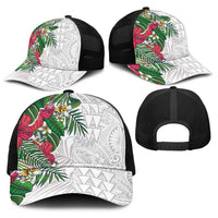 Hawaiian Tropical Plants Baseball Net Cap Kakau Tattoo and Polynesian Pattern Half Black White LT03 - Polynesian Pride