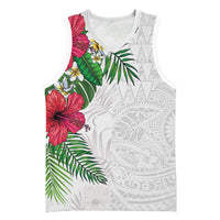 Hawaiian Tropical Plants Basketball Jersey Kakau Tattoo and Polynesian Pattern Half White Color LT03 Unisex White - Polynesian Pride