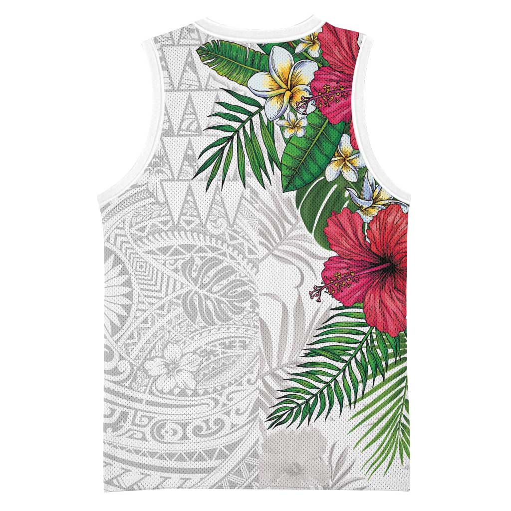 Hawaiian Tropical Plants Basketball Jersey Kakau Tattoo and Polynesian Pattern Half White Color LT03 - Polynesian Pride